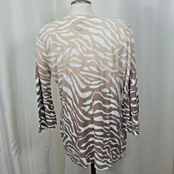 Chicos Cotton Linen Blend Top Womens US Med Brown Animal Print Soft Knit Zebra - Picture 3 of 4